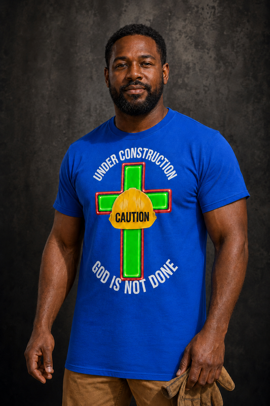 Under Construction Caution Cross T-Shirt | God Is Not Done Christian Tee