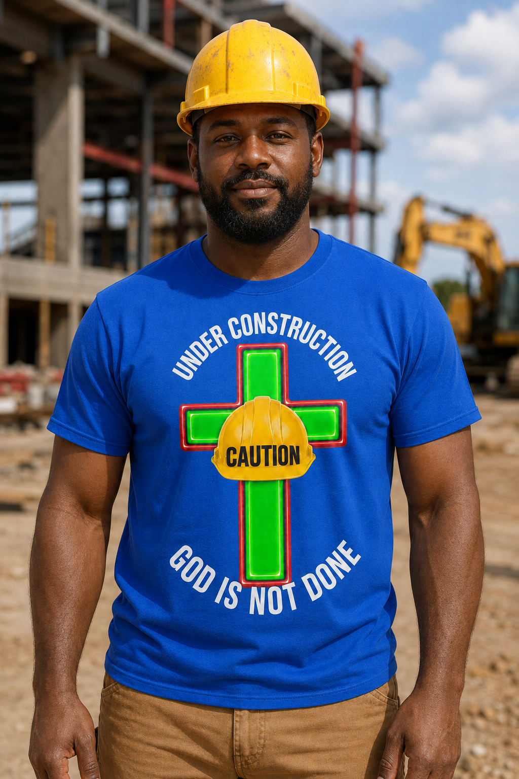 Under Construction Caution Cross T-Shirt | God Is Not Done Christian Tee
